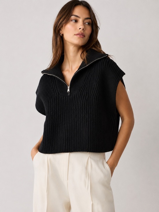 Zara Sweaters - Zara Black Cropped Half-Zip Knit Sweater Vest | Size Small